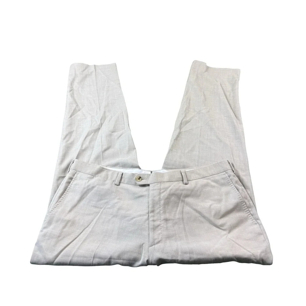 Proper Cloth Tan Woven Wool Linen Stretch Flat Front Trouser Size 38x31